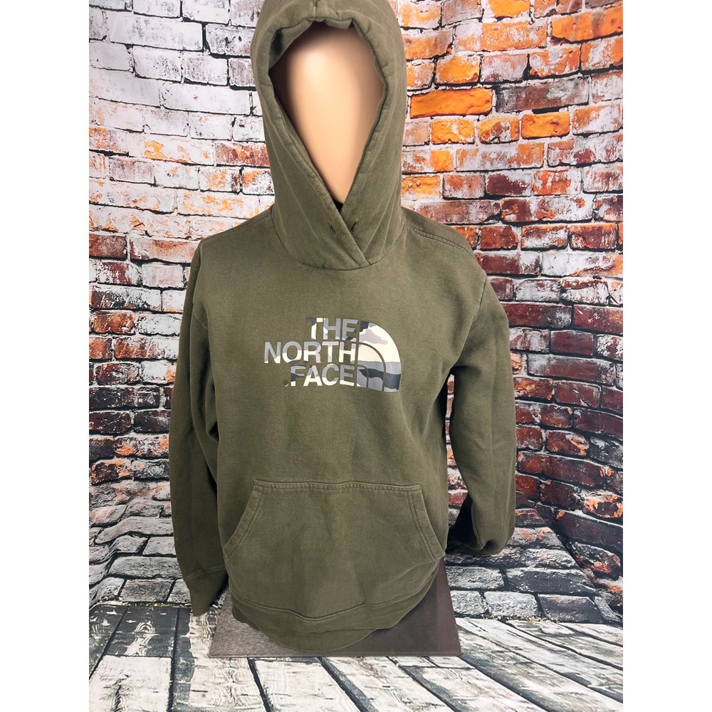 The North Face Mens XL Olive Green Camo Logo Pullover Hoodie Sweatshirt